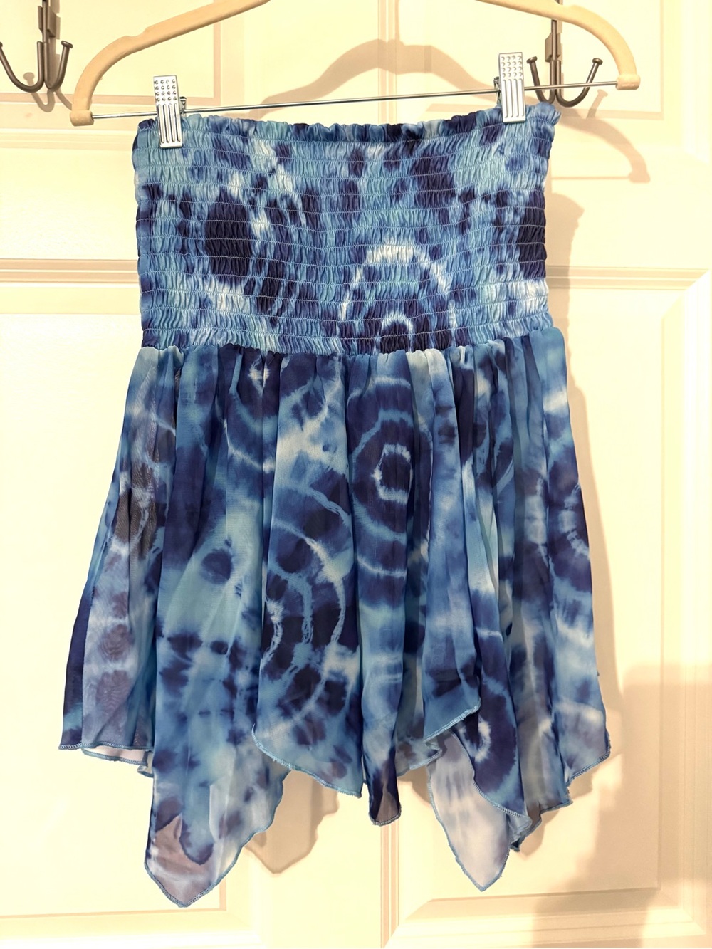 No Boundaries Blue tie-dye Smocked Bust Handkerchief tube top Shirt